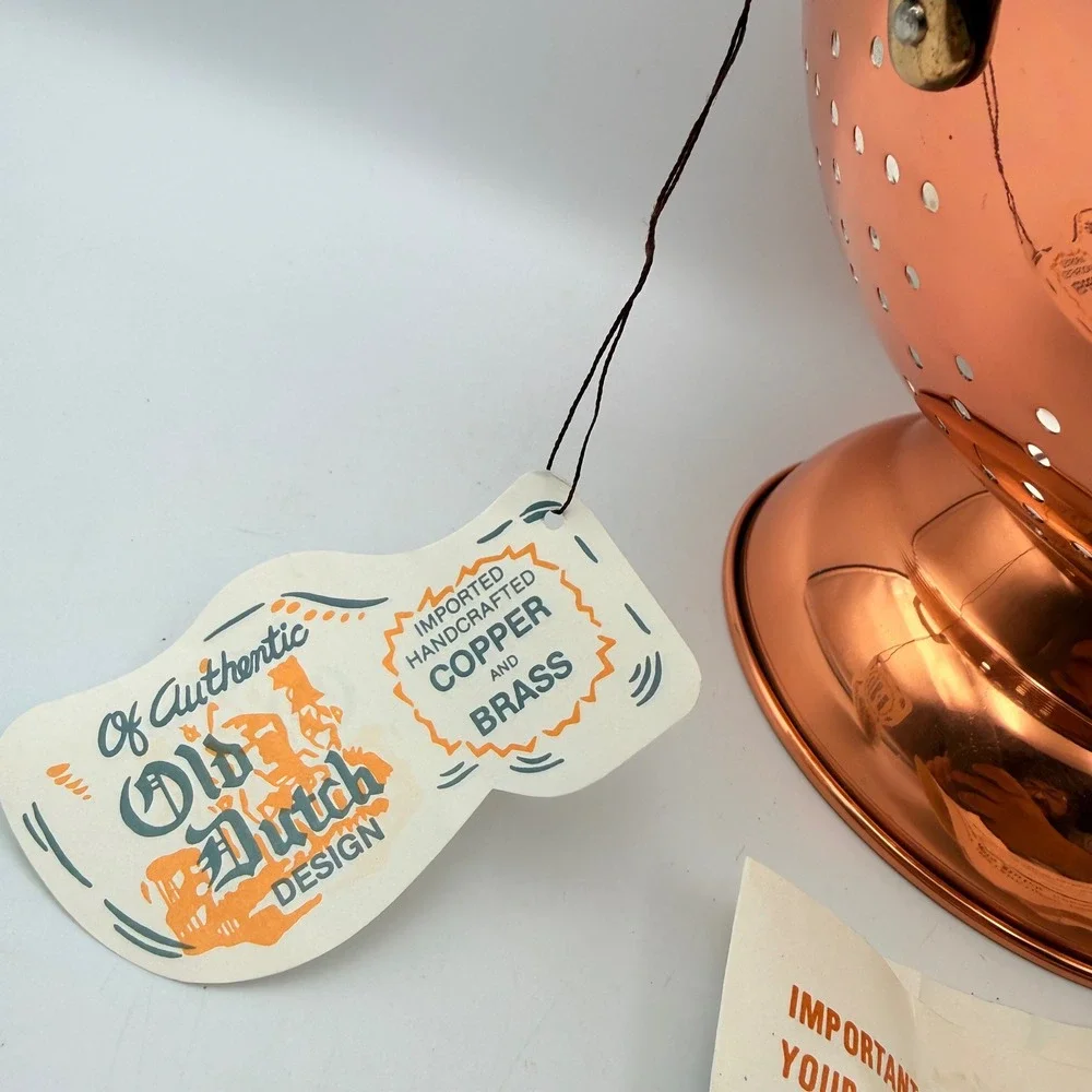 Old Dutch International Copper Brass Colander Handcrafted Pedestal Strainer 9in